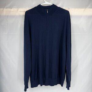 Charles Tyrwhitt Men XXL 1/4 Zip Pullover Sweater Merino Wool Knit Blue Stretch